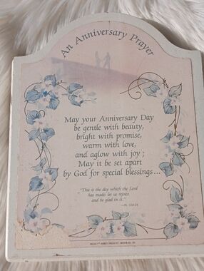 Vintage Anniversary Wall Hanging Plaque Prayer Poem Psalm Decor Decoration vtg